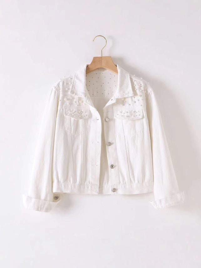 Picture of Cross-border 2025 Amazon Women's Short Denim Coat Women's Foreign Trade Beads Pearl Loose Spring and Autumn New Denim