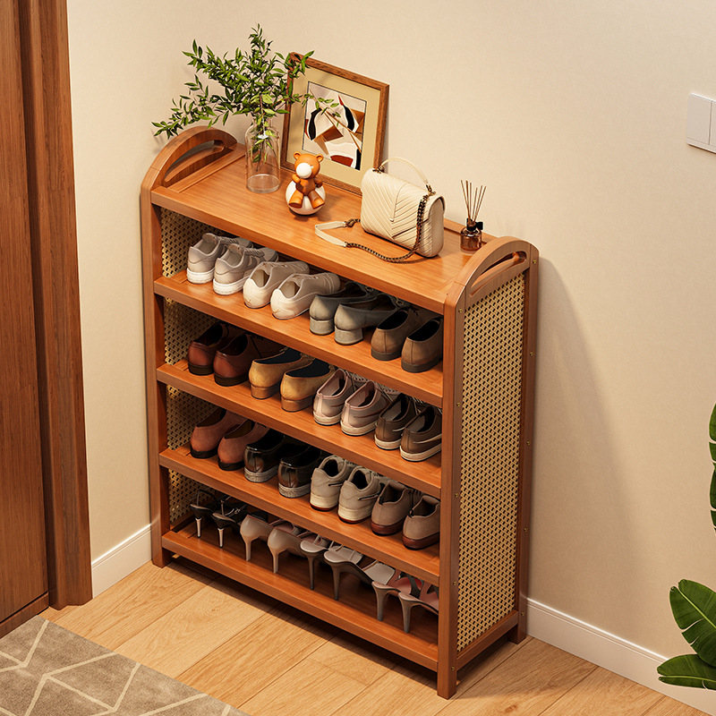 Simple Rattan Shoe Rack for Home Entrance Multi-Layer Storage Rack Entrance Door Entrance Large-Capacity Shoe Storage Cabinet