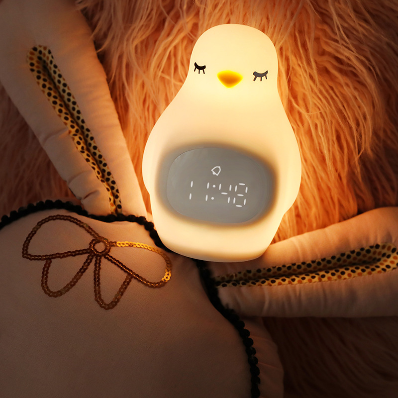 Super cute led alarm clock with Penguin silicone clap light multi-function usb charging with night light student snooze alarm clock