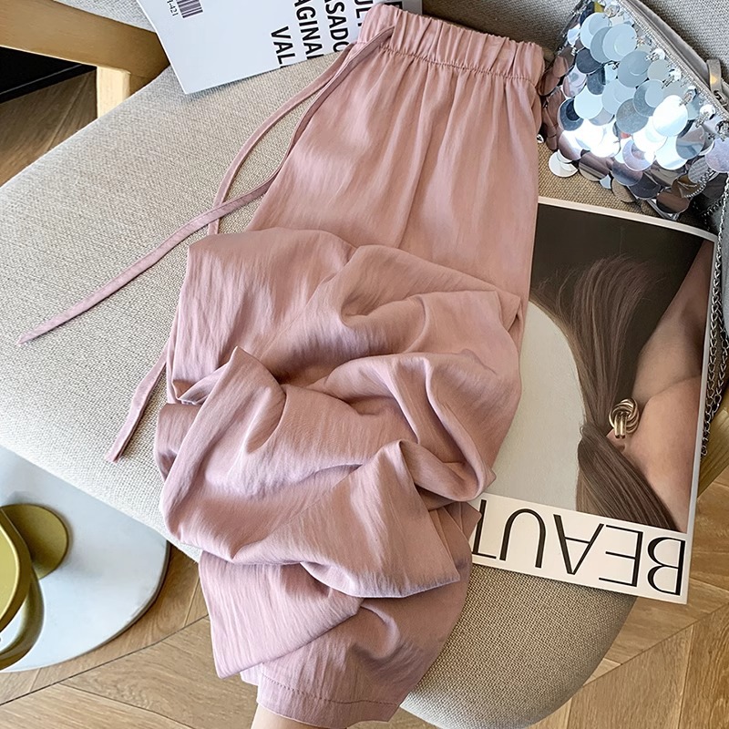 Texture Pleated Tiansi Cotton Cropped Wide-Leg Pants Women's Spring and Summer Loose High-Level Drape Eight-point Straight Casual Pants