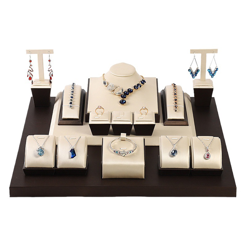 Di Gu Champagne Brushed Pu Leather Jewelry Display Props Earrings Necklace Ring Bracelet Display Stand Jewelry Storage