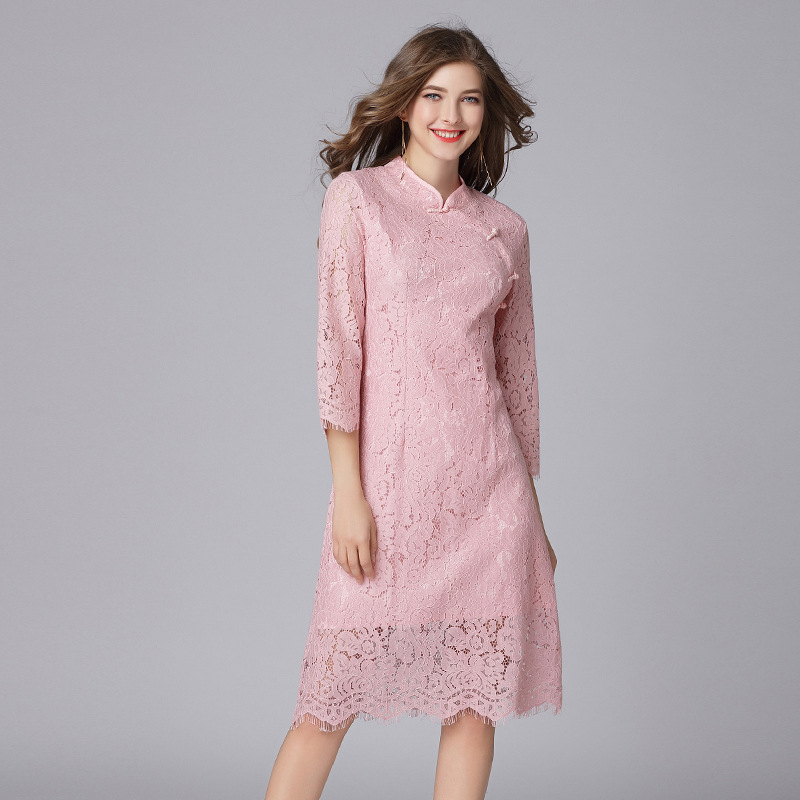 Picture of European and American fashion Chinese style cheongsam lace dress Spring and Autumn New style court temperament brand skirt