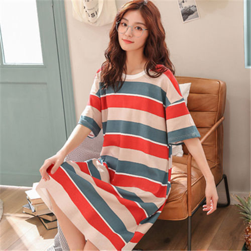 Picture of Pajamas for Women, Summer Korean Style, Women's Summer Nightgown, Short-Sleeved Women's Summer Home Wear Set, Student Plus Size Milk Silk