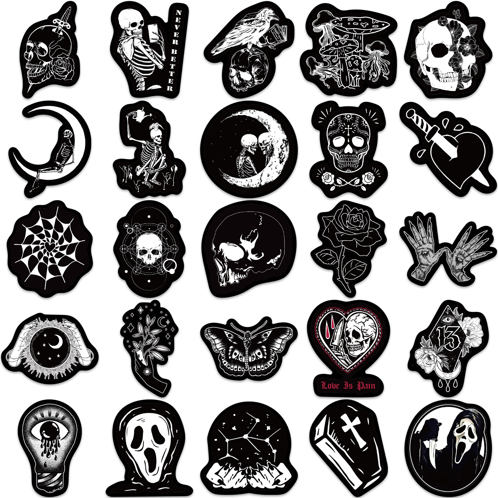 Picture of 50 black-edged dark Gothic graffiti stickers decorative guitar notes luggage DIY waterproof non-infringement cross-border
