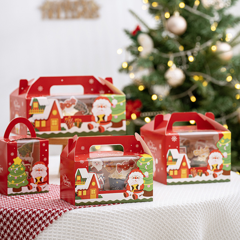 Christmas Cupcake Box Cupcake Box Mafen Cup Packing Box Single 2/4/6 Hand Box