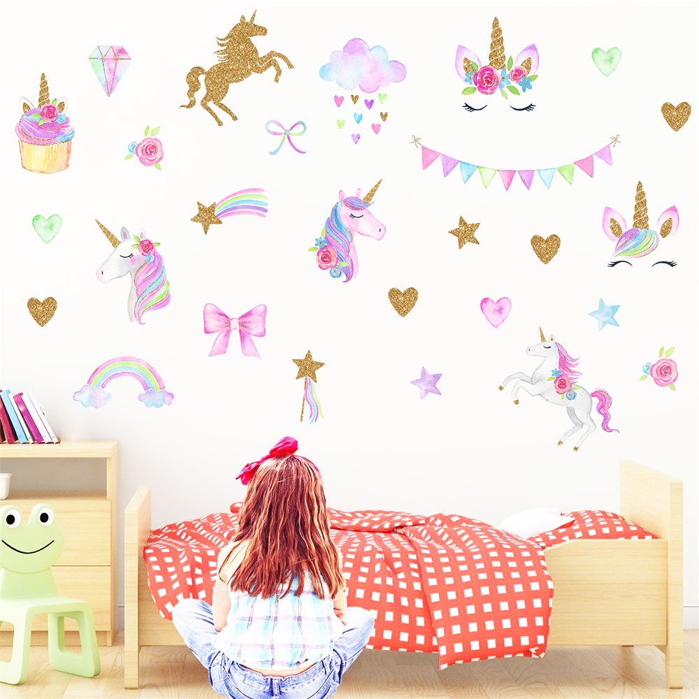 Picture of Kunshang Cross-border New Golden Unicorn Wall Stickers Cross-border Source Living Room Bedroom Children's Room Decorative Painting KS6629
