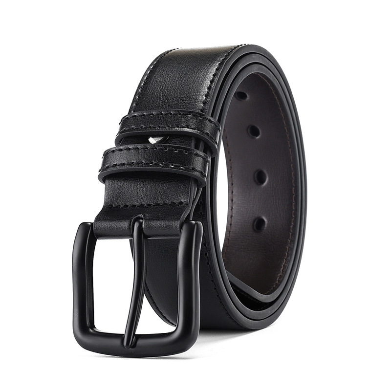 Picture of Men's Casual Belt Solid Zinc Alloy Buckle Two-Layer Cowhide Belt Pin Buckle Gold Buckle Retro Classic Style
