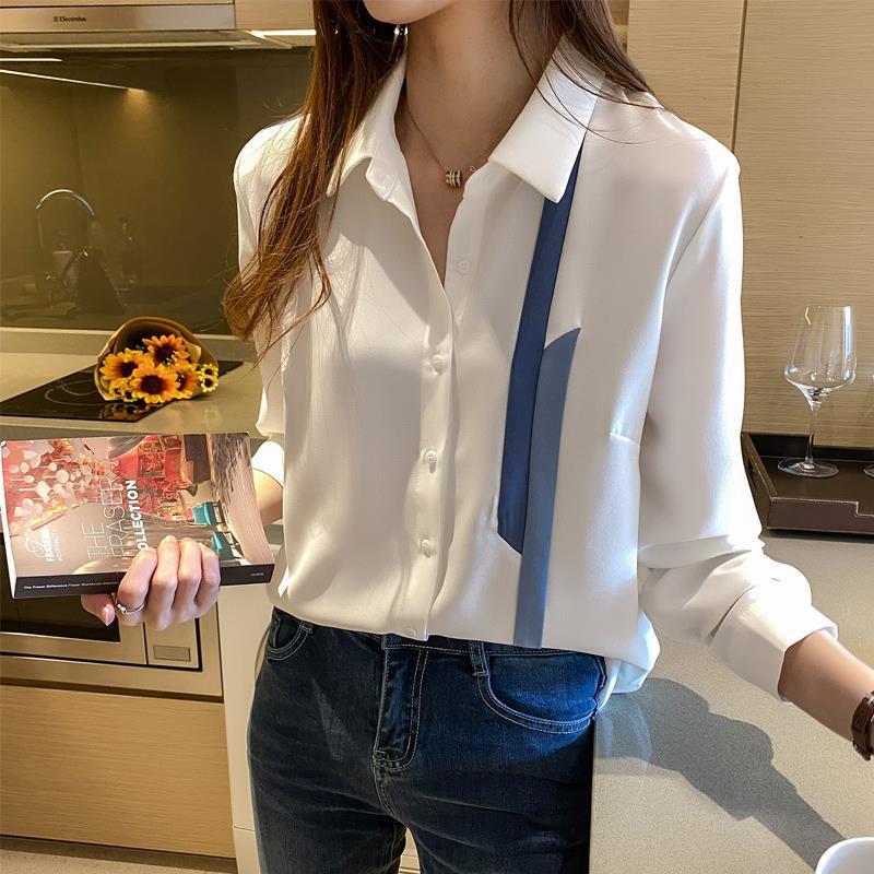 Shirt Women's Design Sense Niche Long Sleeve 2024 Spring New Elegant Business Wear Color Split Shirt Chiffon Top
