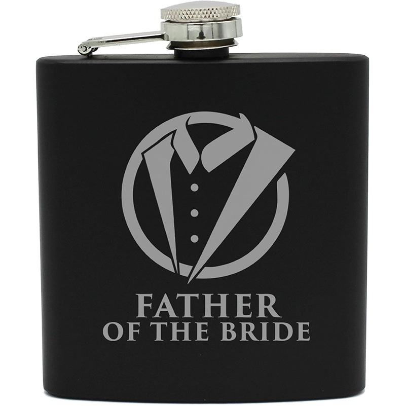 Portable 6oz oz men's FATHER OF THE bride stainless steel laser black wine pot