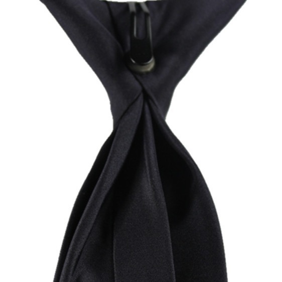 Picture of Black button polyester tie business easy pull lazy solid color tie wholesale iron buckle tie
