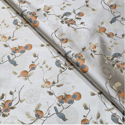 Brocade brocade, jacquard satin, persimmon bird design, imitation Song dynasty Chinese style, qipao, Hanfu clothing, crafts, packaging, high-end linen fabric