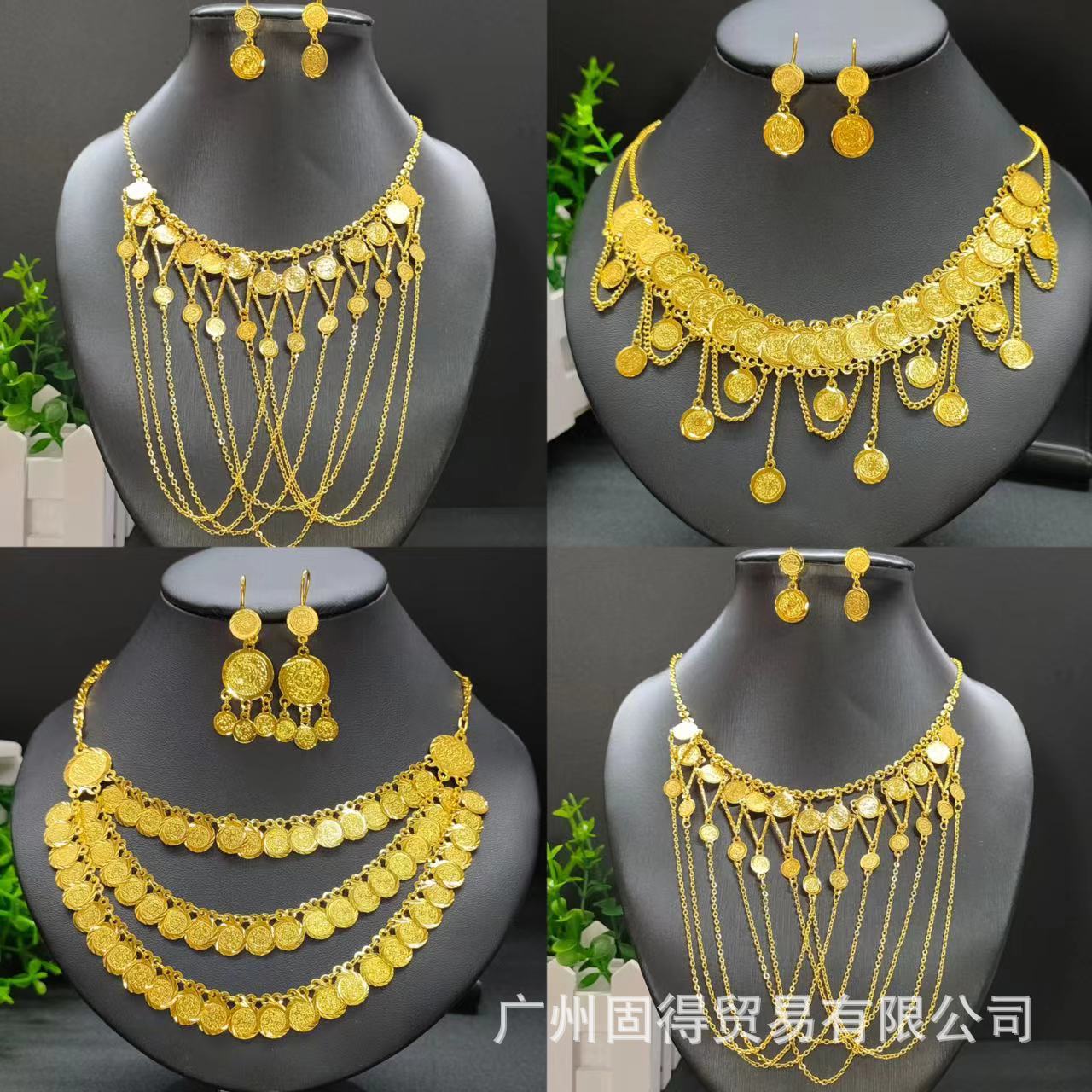Middle East Dubai Jewelry 24K Gold Necklace Earrings Jewelry Set Indian Nigeria Wedding Set Jewelry