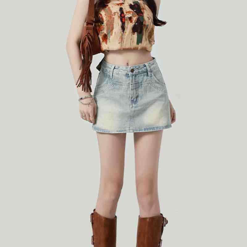light blue Denim Half-length Skirt Women's Summer 2024 New High Waist A- word Anti-walking Light Hip Skirt Pants