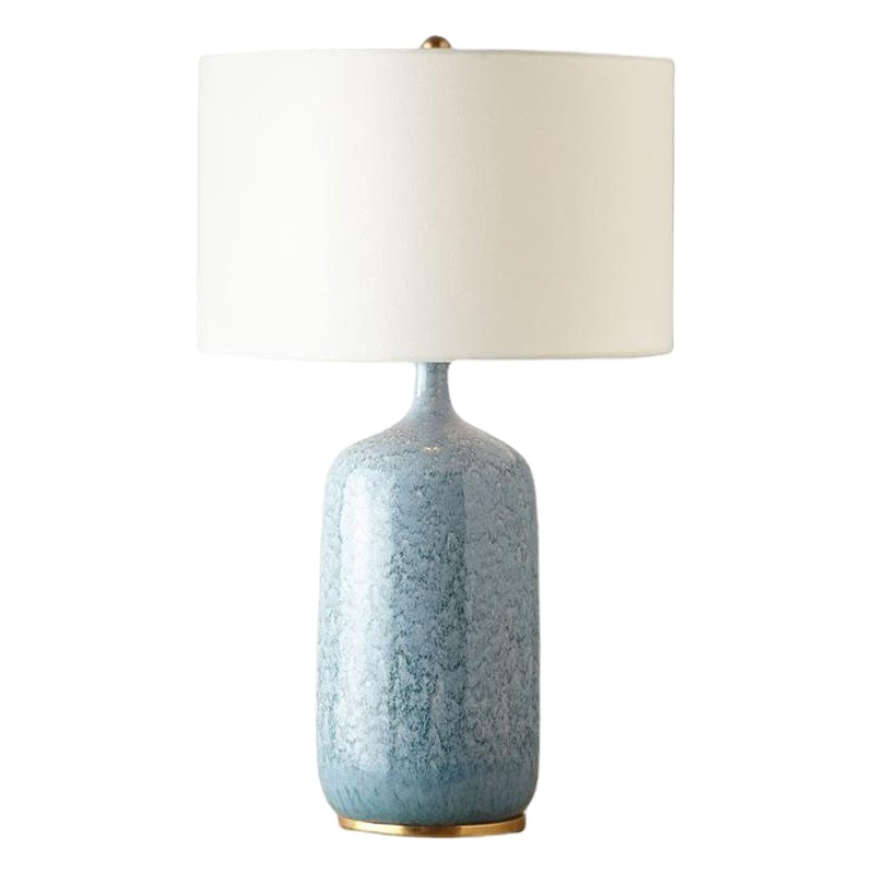American Copper-Colored Ceramic Table Lamp, Creative Bedroom Bedside Lamp, Simple Blue Porcelain, New Chinese Classical Decorative Table Lamp