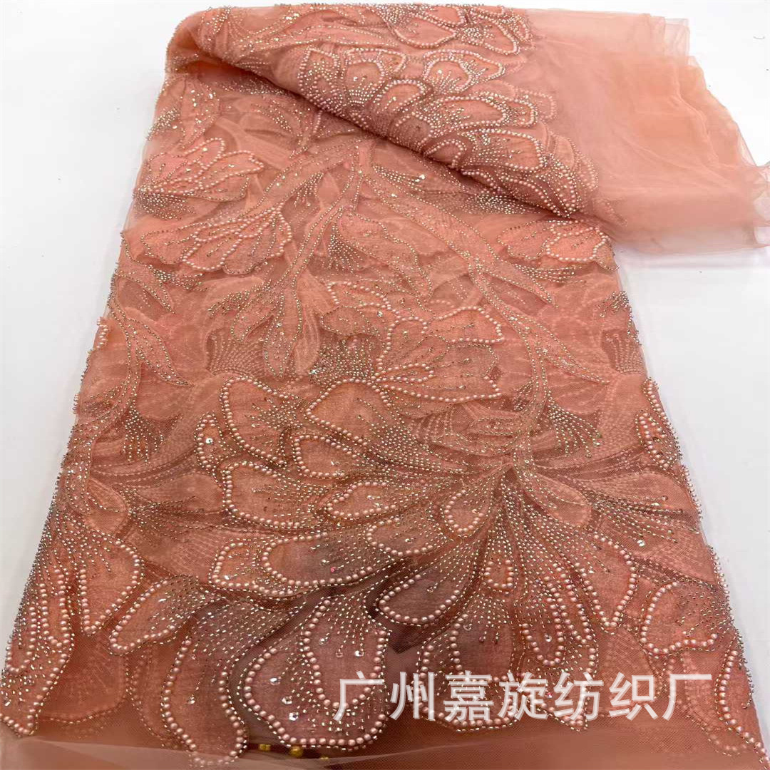 Picture of New Double-Layer Patchwork Embroidered Mesh Fabric with Beads and Tube Beads for Wedding Dresses and Evening Gowns
