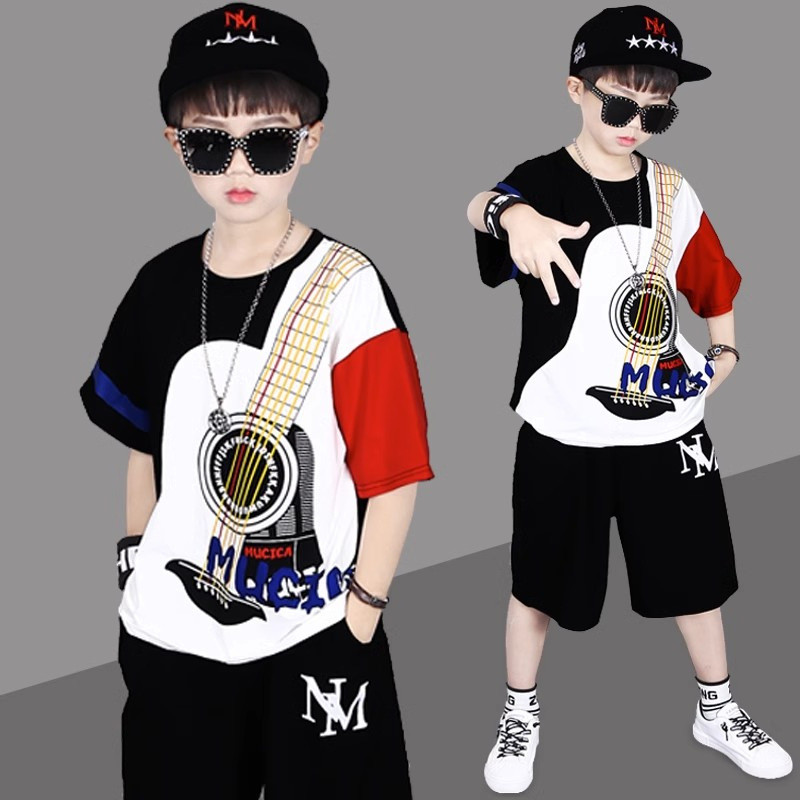 Boys' Summer Clothes suit Children's Children's Children's Children's Suit Handsome Fashion Drum Performance Dance Primary School Students