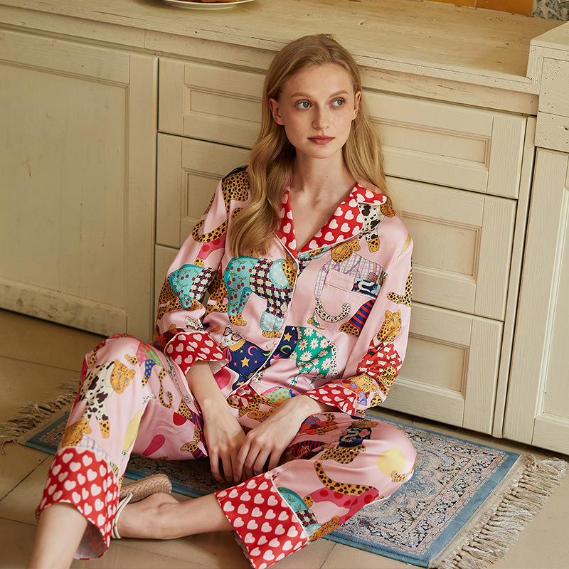 Picture of [Full Leopard] 2025 New Pajamas Women's Autumn Ice Silk Long Sleeve Suit Spring and Autumn Thin Printed Home Clothes
