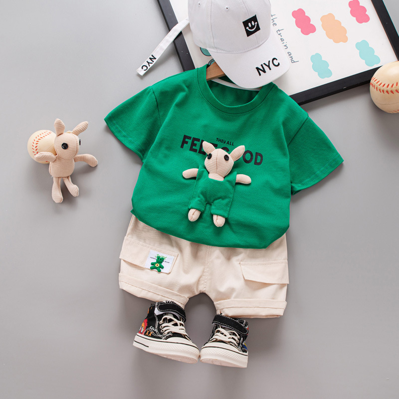 Picture of New summer clothes children's western style three-dimensional Rabbit short sleeve fashion brand thin two-piece suit boys and girls summer short sleeve suit