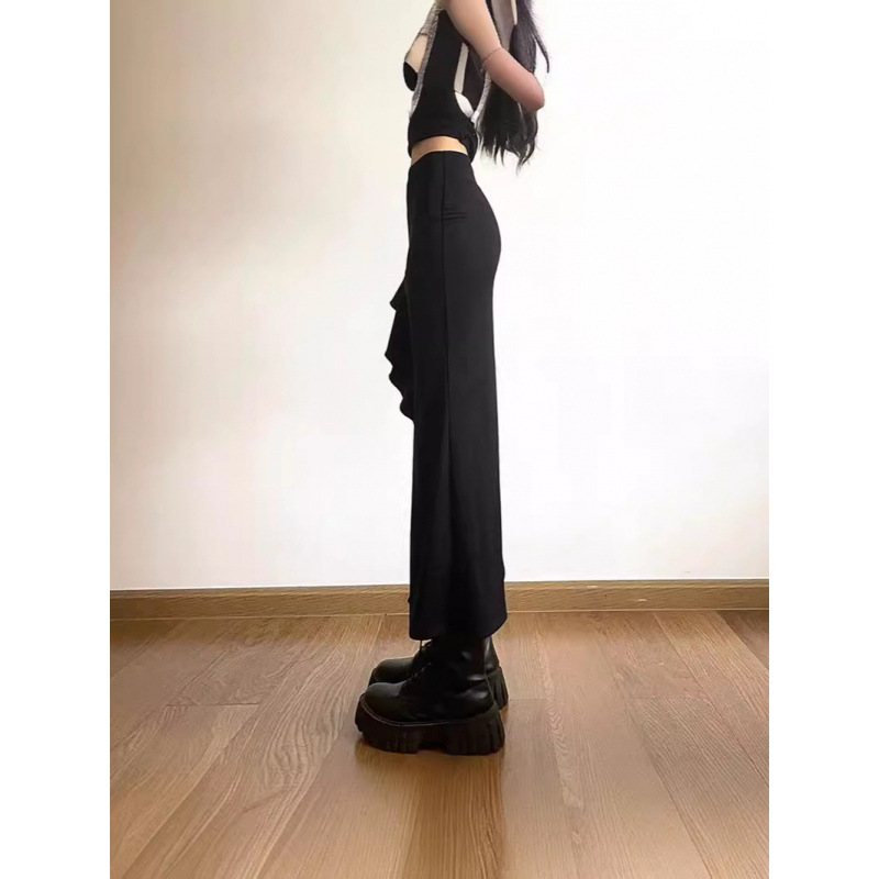 European and American Style Sexy Hot Girl Summer Wear Fishtail Skirt with Side Slits Black Sweet and Cool Mid-Length Skirt