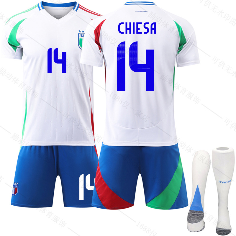 Picture of 2024 Italy away white jersey European Cup football uniform No.14 Chiesa 18 Barrera big factory