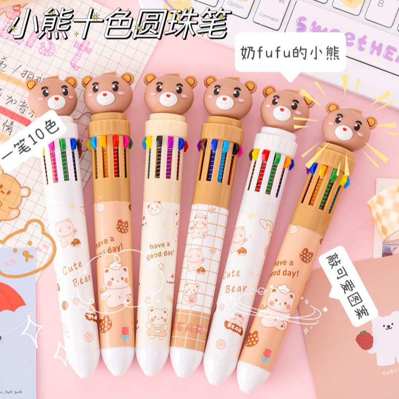 Picture of Ten-color ballpoint pen cartoon milk fat cute bear creative multi-color hand account pen pressing color pen multi-color pen