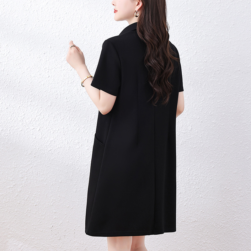 Picture of Simple Casual Lapel Black dress 2025 Summer New Style Zipper Fashionable Elegant Slim plus size A- line Skirt