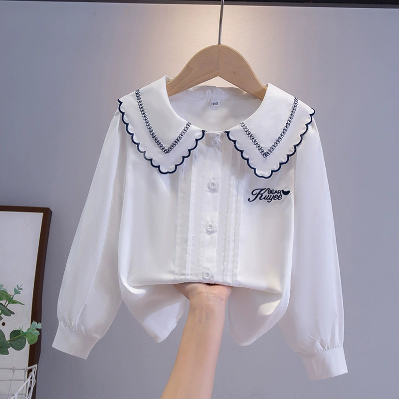 Picture of Children's Shirt White Long Sleeve Spring and Autumn Class Clothing Performance Clothing Lace Girl Student Clothing 2024 New Style Girl's Spring and Autumn