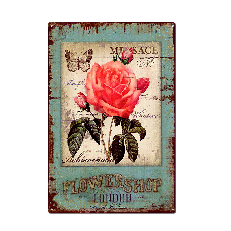 Picture of Cross-border American Country Retro Flower Figure Tin Painting Garden Pastoral Balcony Wall Wall Wall Old Decoration Pendant