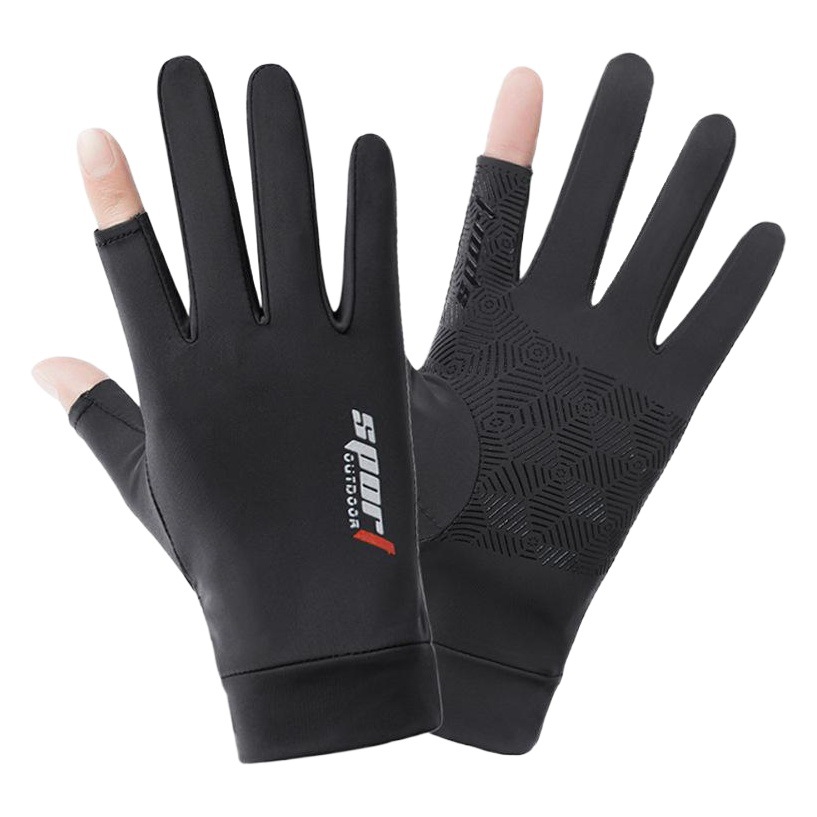 Sunscreen Gloves Men's Summer Ice Silk Dew Two-Finger Thin Anti-UV Riding Driving Non-Slip Half-Finger Gloves for Women
