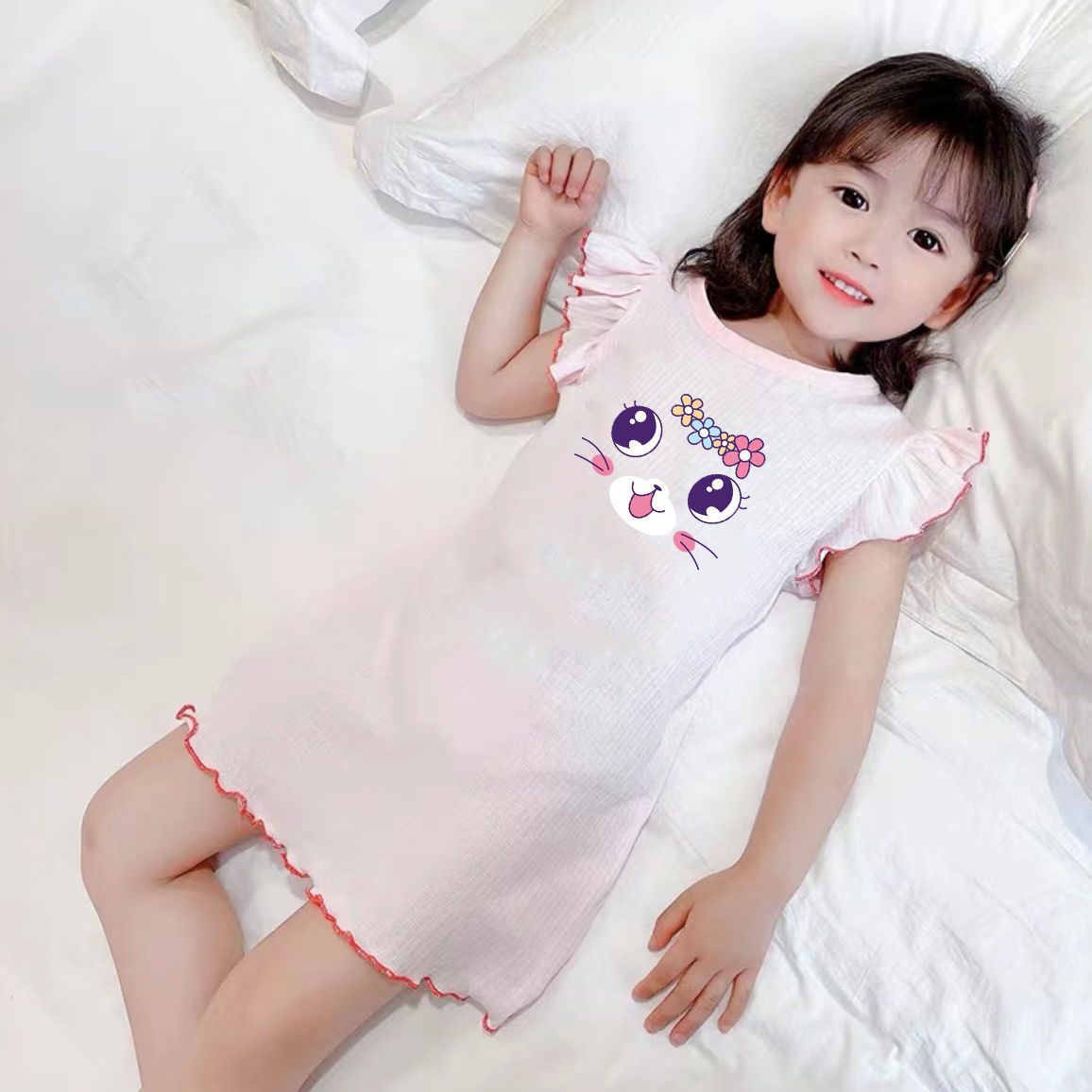Children's Nightgown Ice Silk Vest Dress Summer Thin Girls Home Clothes Pajamas Baby Girl Air-Conditioned Clothes Summer