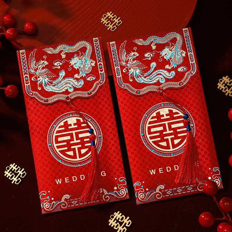 Picture of Creative wedding tassel red envelope Chinese retro profit is to seal the Golden Onion Film ten thousand yuan wedding red envelope Dragon Phoenix happy word red envelope