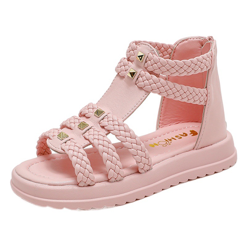 Children's Sandals Girls Roman Shoes 2025 New Fashion Soft Sole Fish Mouth Princess Shoes for Big Children and Little Girls