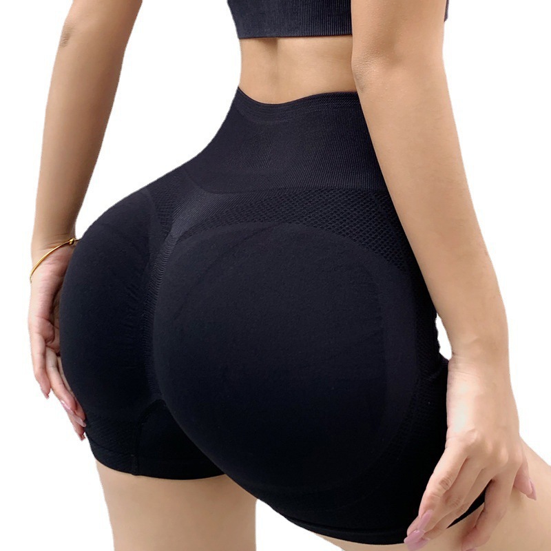 Cross-border smiley face honey hip shorts women's high waist quick-drying seamless tight hip three-point fitness pants sports yoga shorts