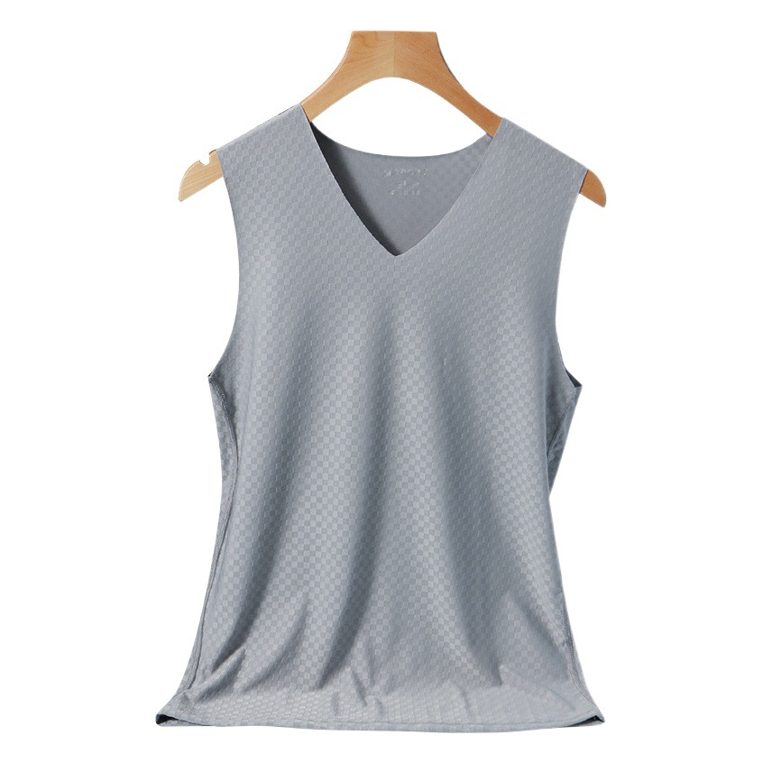 Four Seasons Ice Silk Casual Vest Men's Wide Shoulder V-Neck Slim-Fit Sports High Elastic Summer Mesh Men's Vest