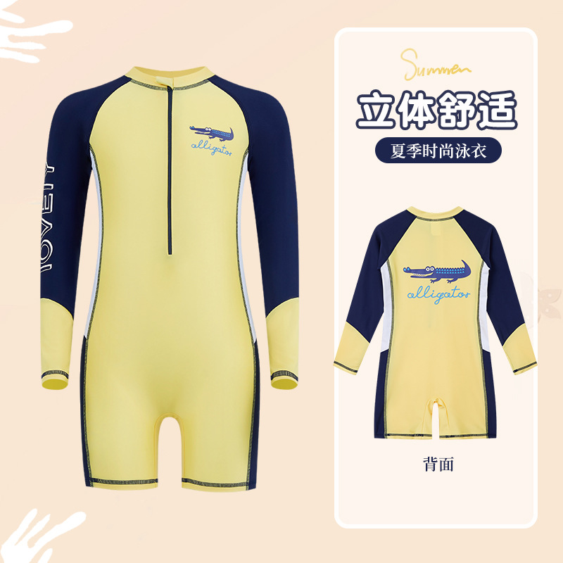 Picture of Summer New Children's Swimsuit Big Children's Long-sleeved Sunscreen Suit Boy's Swimsuit Comfortable Fit Student's Swimsuit