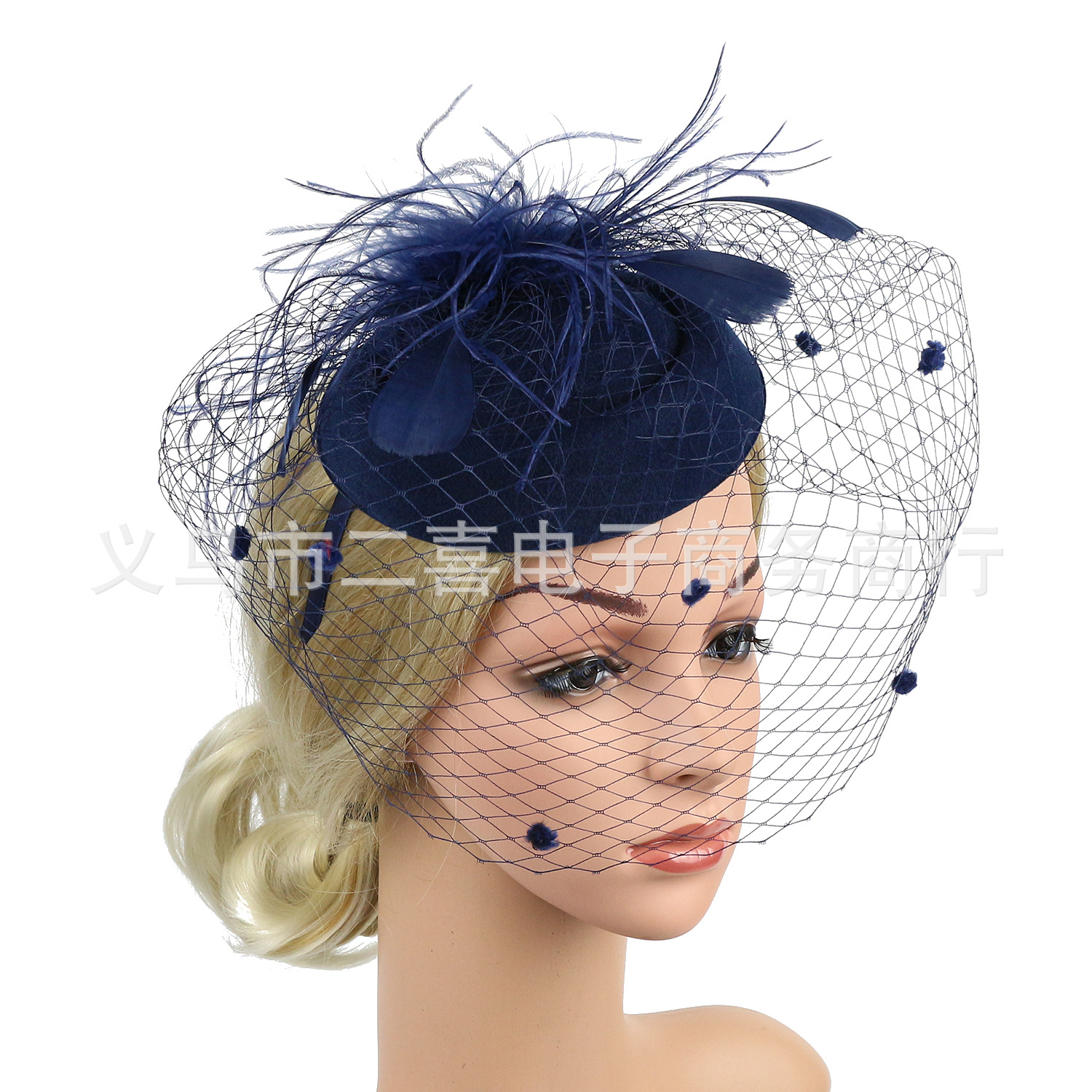 Picture of Cross-border supply of European and American bridal wedding gauze hair accessories fashion hairband headdress feather small hat hairpin