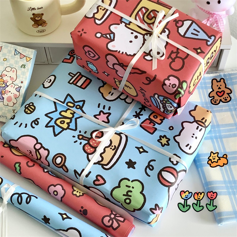 Ins Cartoon Style Cute Birthday Gift Wrapping Paper Puppy Creative Graffiti Cartoon Gift Wrapping Paper
