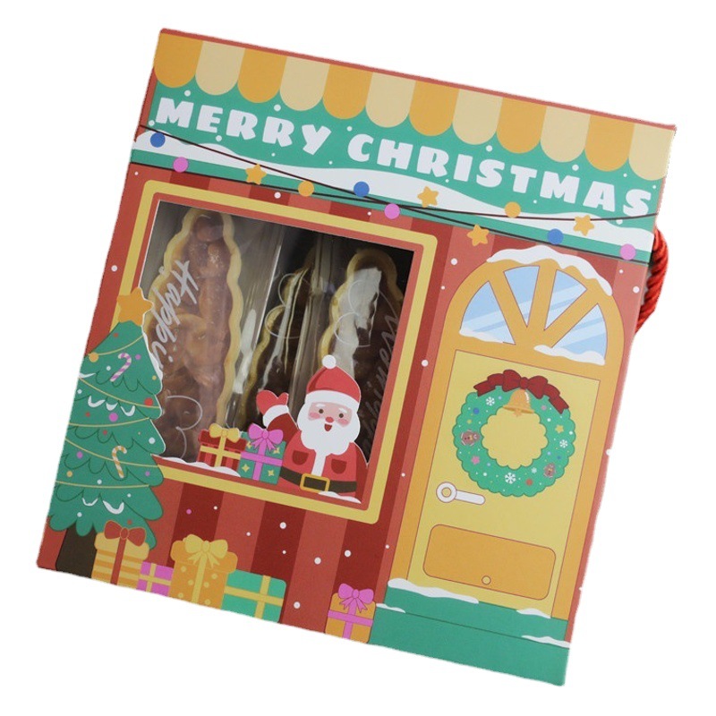Christmas Store Creative Hand Gift Box Frosted Biscuits Nougat Snowflake Crisp Glutinous Rice Boat Candy Portable Packaging Box