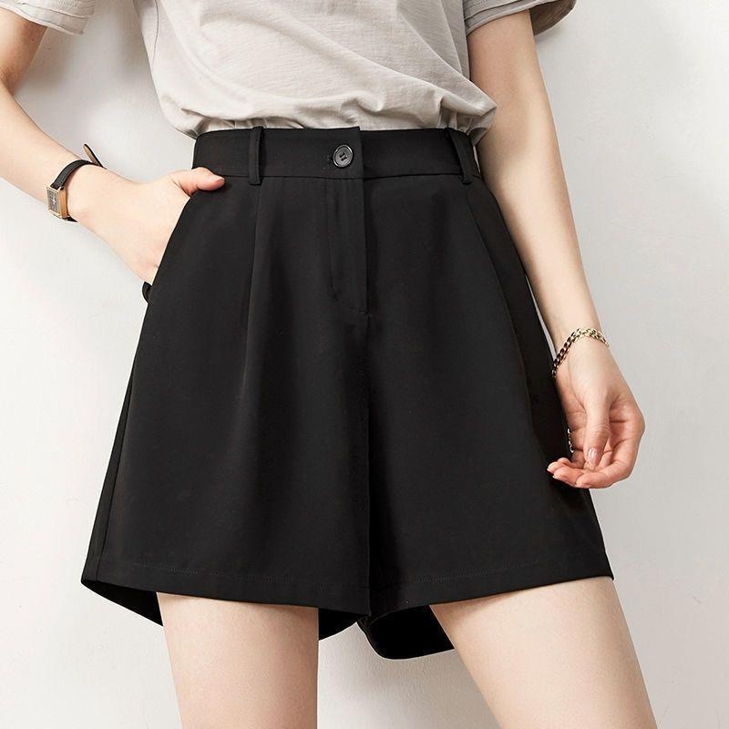 2022 Summer New Black Shorts Women's High Waist Suit Pants All-match Loose Ice Silk Pants Slimming Thin Wide-leg Pants