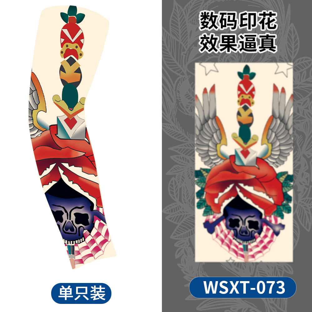 Picture of Summer Riding Sunscreen Tattoo Sleeve Simulation Tattoo Quick-drying Arm Protector Outdoor Sports Sunshade Breathable High Elastic Ice Sleeve