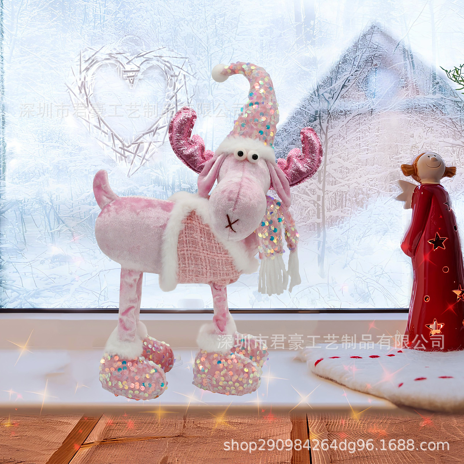Manufacturer's Spot Pink Elk Christmas New Doll Christmas Deer Knitted Doll Ornaments Window Decoration Deer