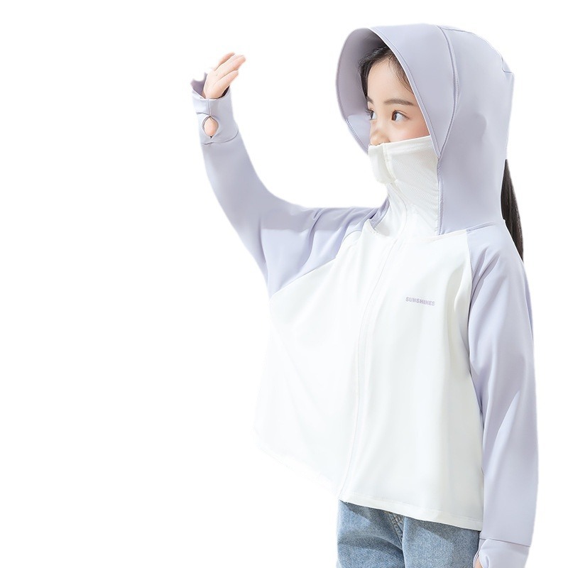 Picture of Girls and Kidsren Color-blocked Sun Protection Clothing 3-6 Years Old Summer Thin Cool Ice Silk Breathable Light Anti-uv Sun Protection Clothing