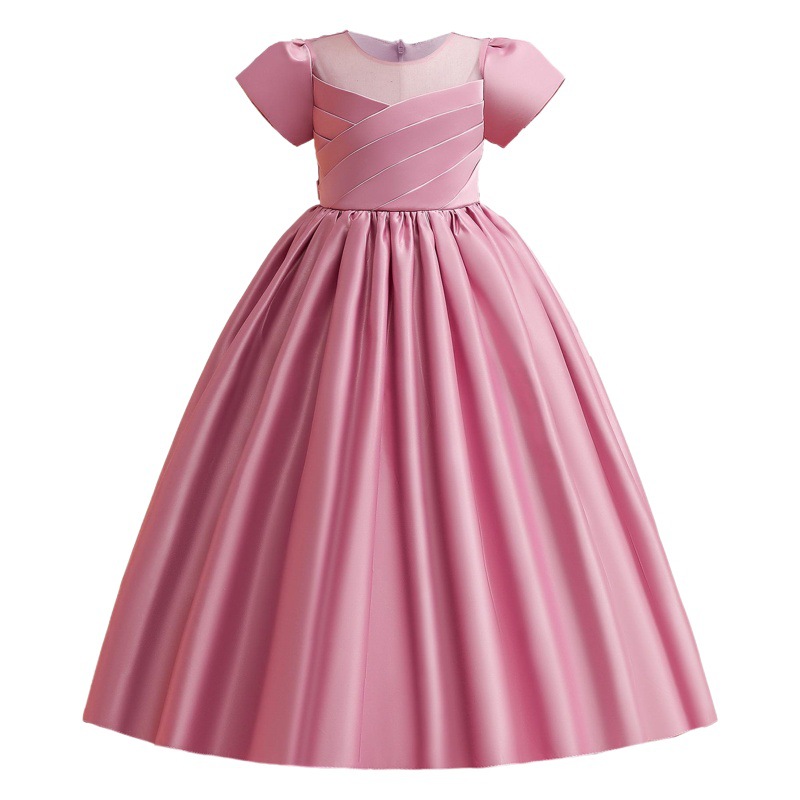 Cross-border Middle and Large Children's Long Dress Dress Dress Short-sleeved Forged Cloth Little Girl's Dress Princess Dress Piano T-stage Performance Evening Dress