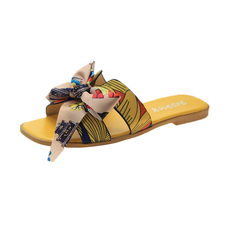 Picture of Colorful Ribbon Bow Flat Heel Flat Slippers Women's 2025 Summer New Style Easiest for Match Floral Flop