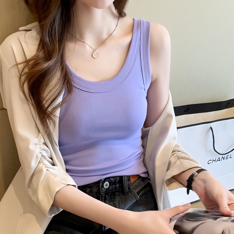 Knitted Anti-glare Camisole Vest with Chest Pad Women's Summer Outer Wear Ice Silk Thin Slim-fit Base Shirt Inner Top