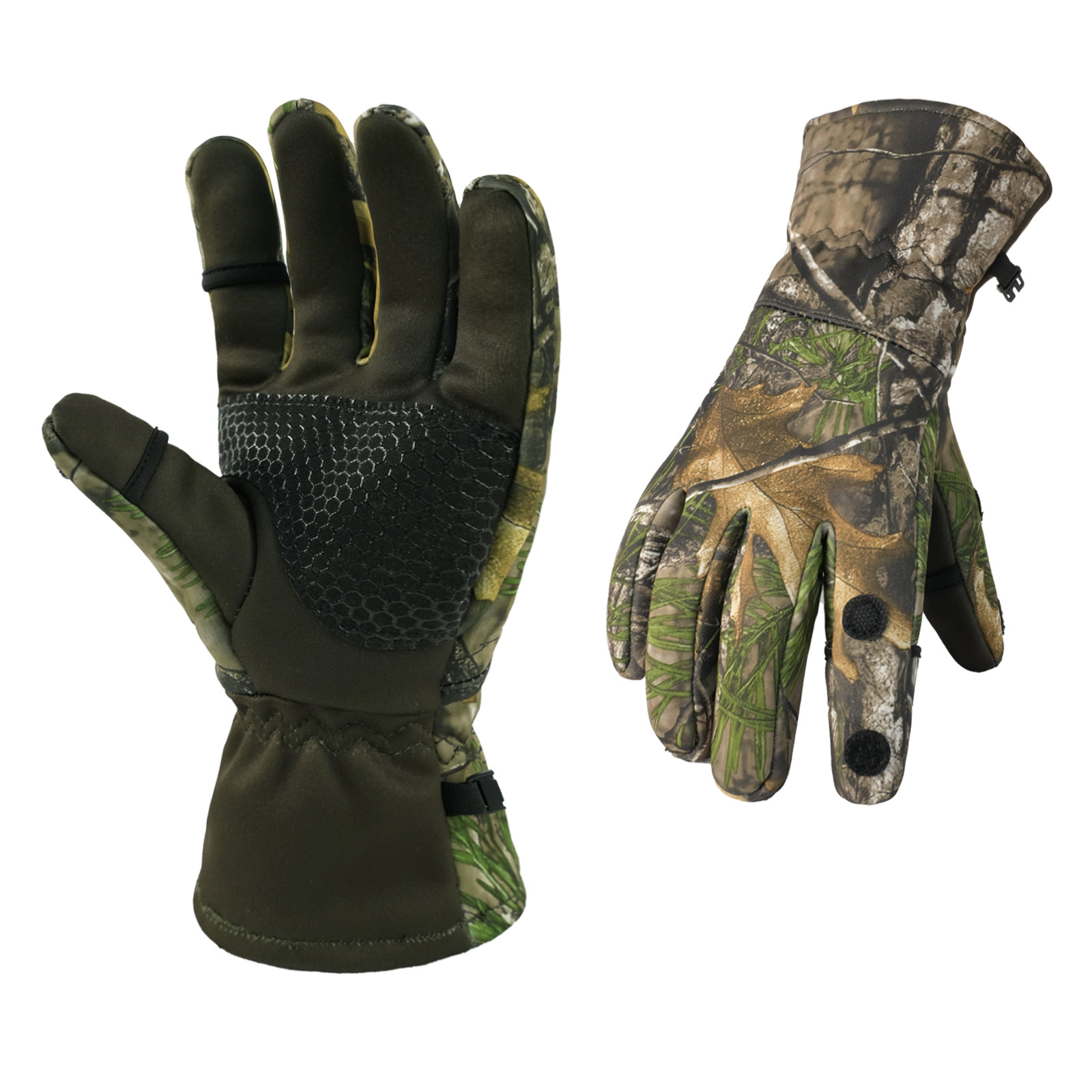 in stock outdoor bionic hunting camouflage gloves men's and women's autumn and winter fleece fishing gloves non-slip warm waterproof