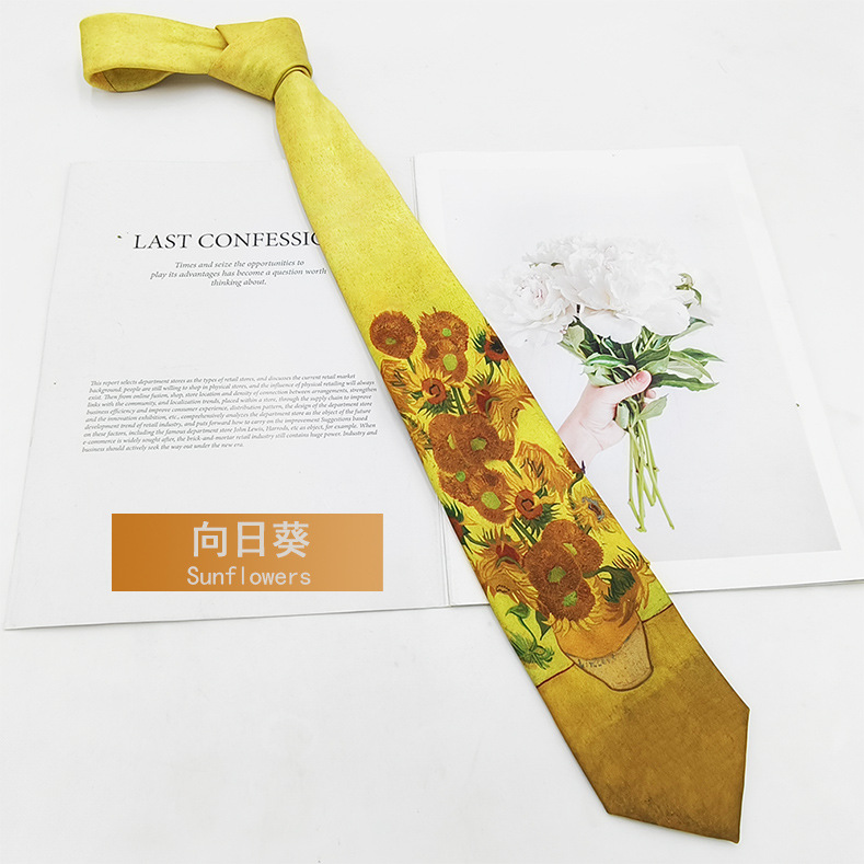 Picture of Van Gogh Oil Painting Men's Polyester Printed Vintage Tie Factory in stock Fashion Casual Tie Hand Tie 8cm