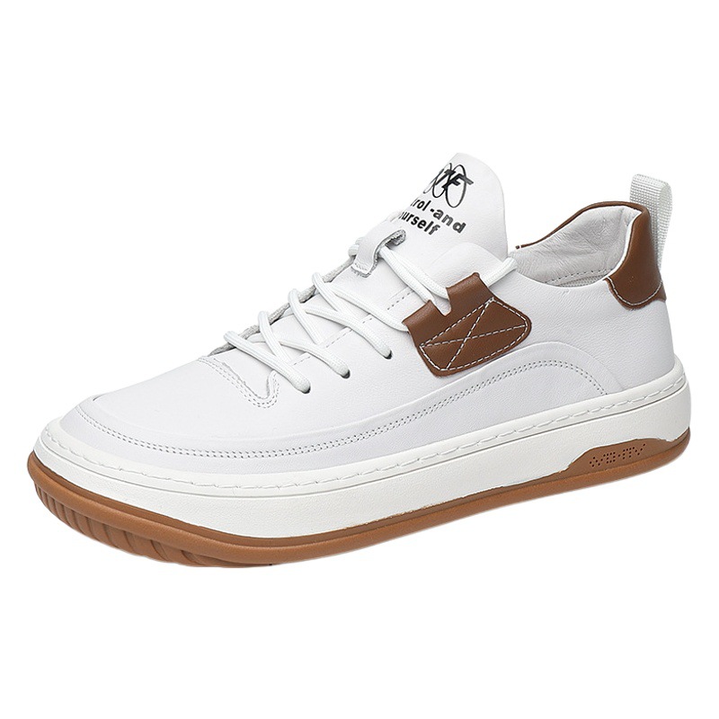Picture of Clown Shoes Men's Leather Spring Sports Trendy Korean Style Men's White Low-Top Casual Sneakers White Shoes Men's Breathable