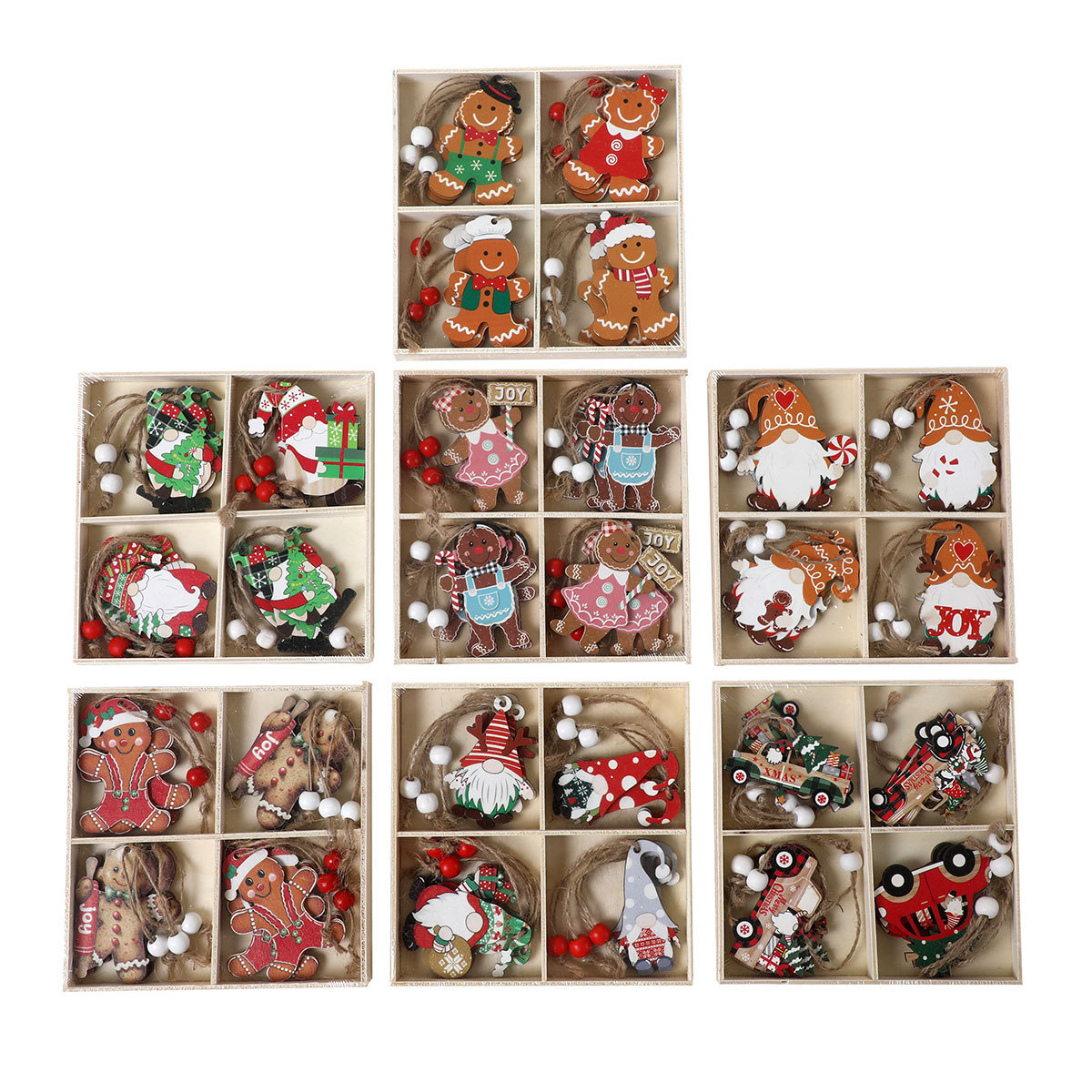 Picture of New 12 Pack Faceless Old Man Christmas Wooden Pendant Boxed Christmas Tree Small Hangers Christmas Decorations