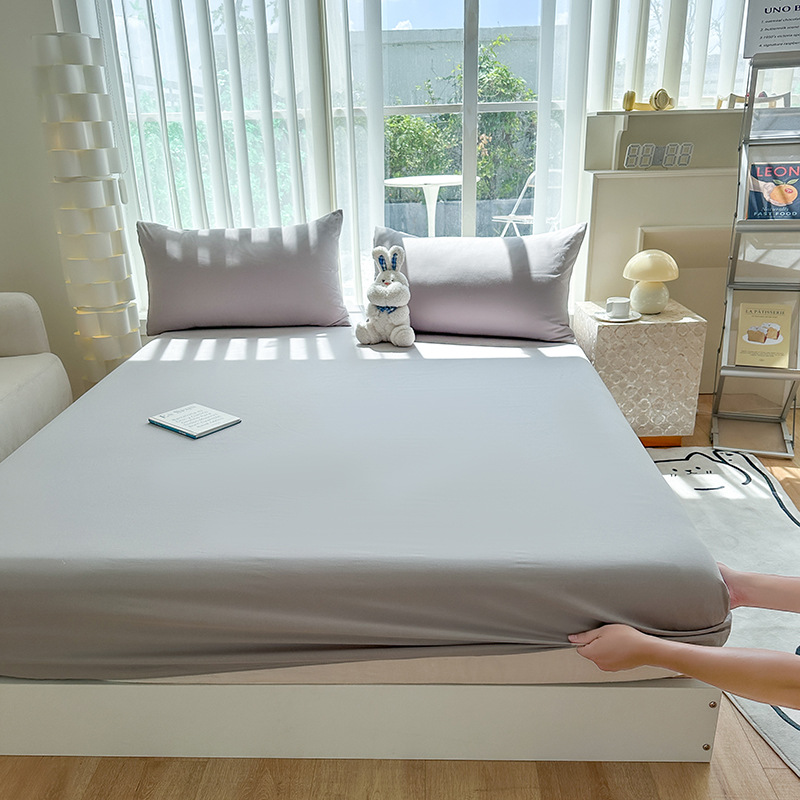 Picture of Thickened Fitted Sheet Single Piece, Class A, All Solid Color, Washed Cotton, 60S, Maternal and Infant Grade, Fitted Sheet Cover, Imitation Pure Cotton, Summer